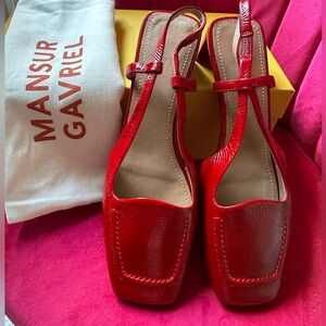 NWT $495 Mansur Gavriel Vibrant Red Heeled Sandals